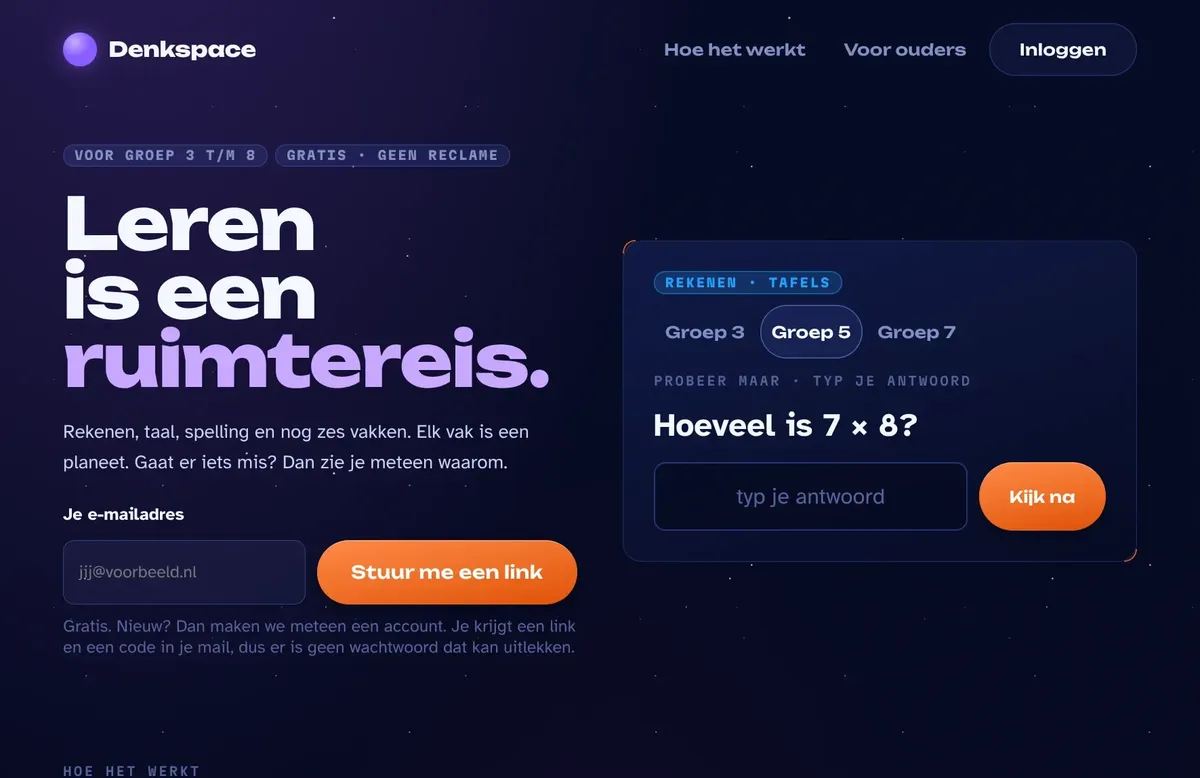 Startpagina van Denkspace: Leren is een ruimtereis.
